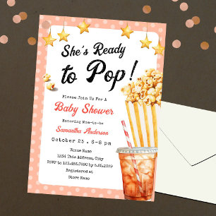 Invitation Thème fête prénatale "Prêt à éclater" Popcorn Soda