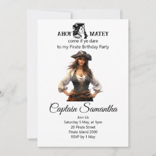 Invitation thème Fille Pirate d'anniversaire