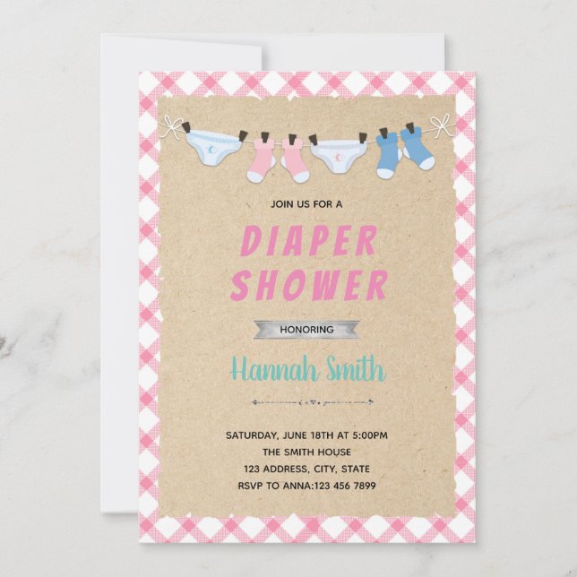 Invitation thème fille shower couche (Devant)