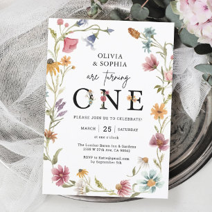 Invitation Thème fleur sauvage 1er Twins Anniversaire