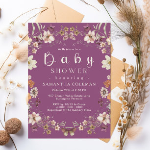 Invitation Thème Fleur sauvage rustique Berry Baby shower vio