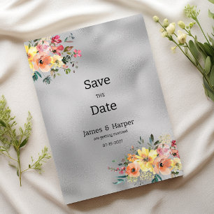 Invitation Thème floral argent rose orange menthe Enregistrer