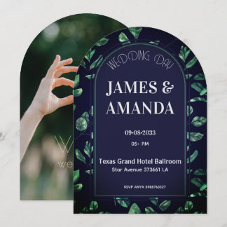 Invitation Thème floral vert et bleu élégant