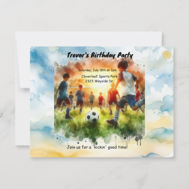 Invitation Thème Football Aquarelle Anniversaire Fête Invitat (Devant)