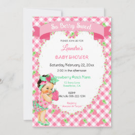 Invitation Thème Fraise Bébé Fille Gingham Rose Menthe 