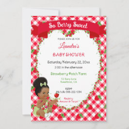 Invitation Thème Fraise Bébé Fille Gingham Rouge Vert 