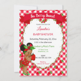 Invitation Thème Fraise Bébé Fille Gingham Rouge Vert 