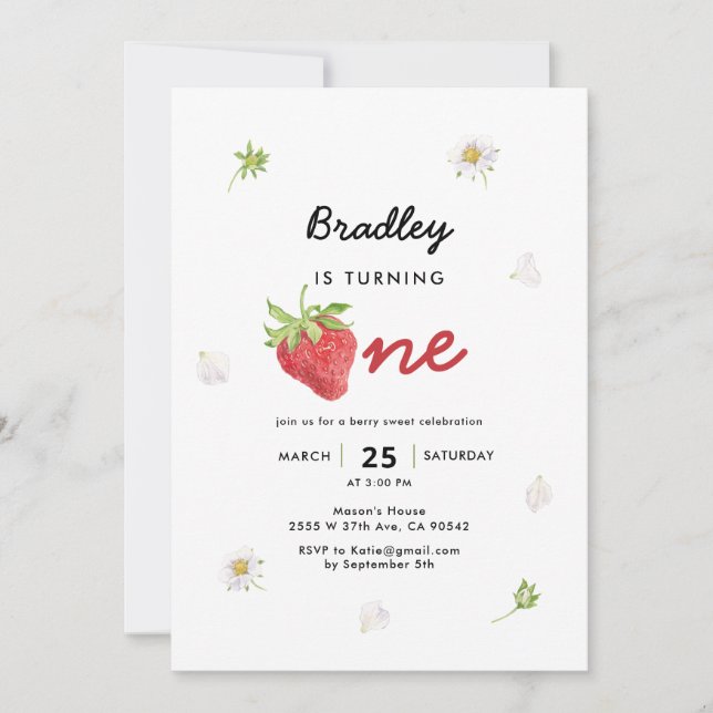 Invitation Thème fraise Berry Premier anniversaire (Devant)