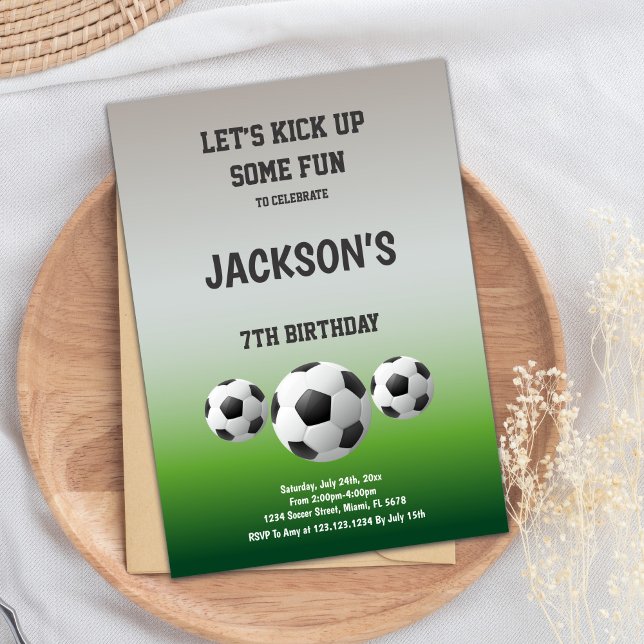 Invitation Thème Fun Green Football Party (3 Balls Soccer Birthday Invitations)