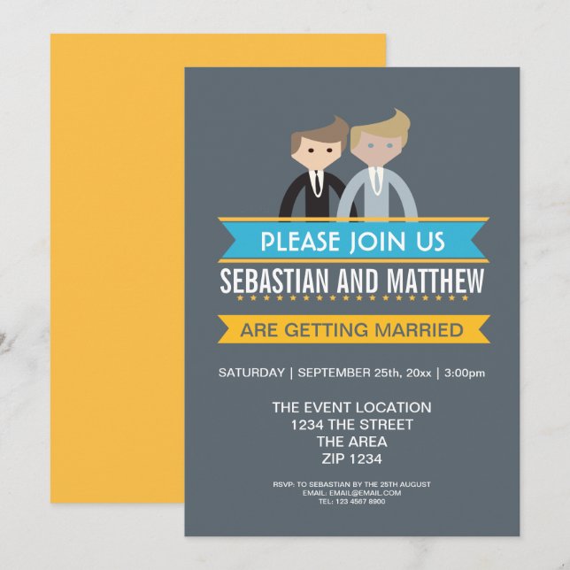 Invitation Thème Gay Mariage Cartographié Deux Pièces (Devant / Derrière)
