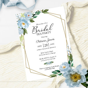 Invitation Thème géométrique floral bleu poussiéreux pour un 