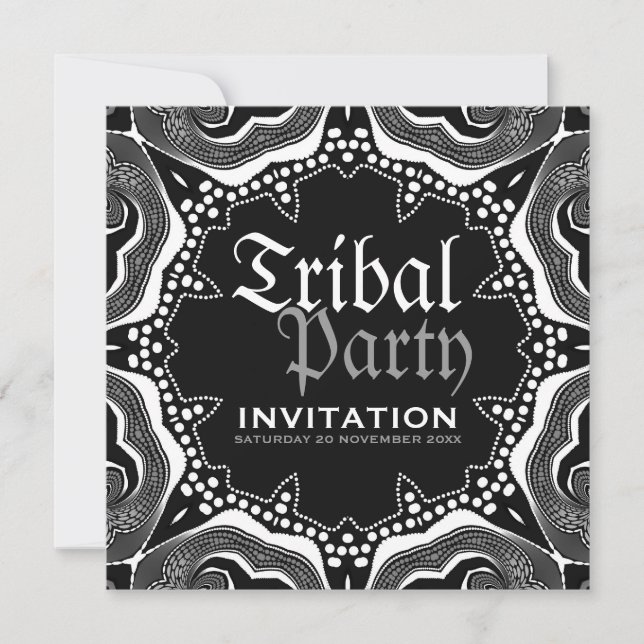 Invitation Thème gothique médiéval tribal noir et blanc pour  (Devant)