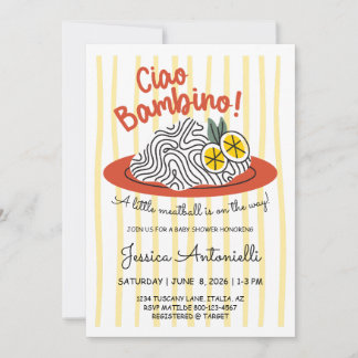 Invitation Thème Italien Baby Shower Pâtes Ciao Bambino Itali