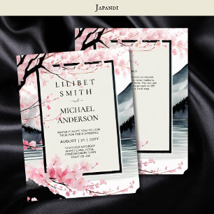 Invitation Thème Mariage scandinave japonais rose noir