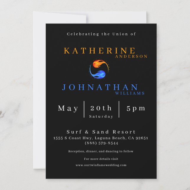 Invitation Thème Mariage Twin Flame Noir- (Devant)