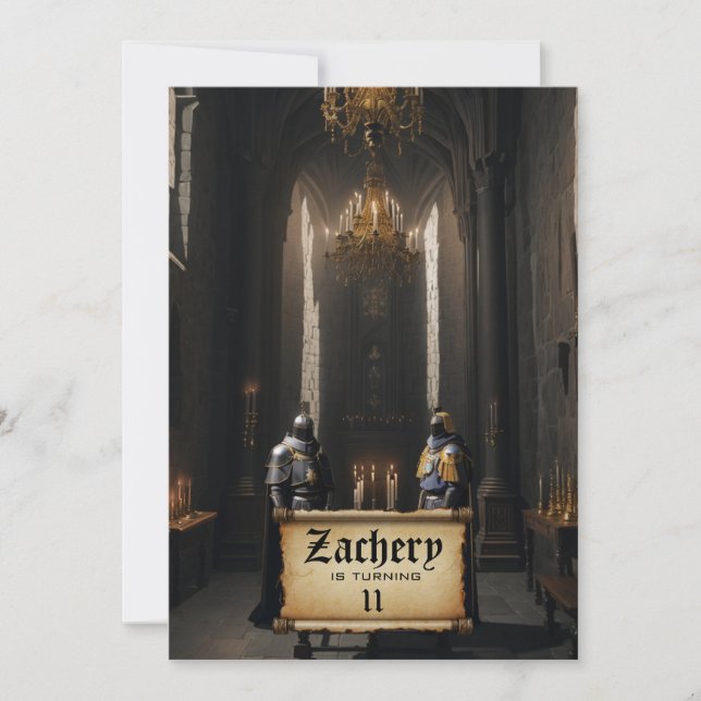 Invitation *~* Thème médiéval AP88 Château 2 CHEVALIERS Anniv (Devant)