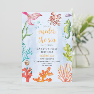 Invitation thème mer sirène fête premier anniversaire
