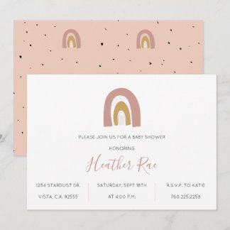 Invitation Thème minimaliste arc-en-ciel Bébé rose moutarde