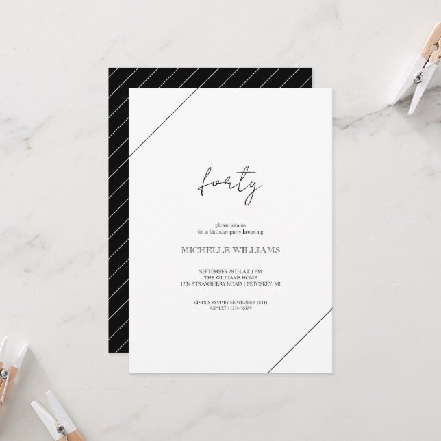 Invitation Thème Moderne Noir et Blanc pour Soirée (Devant/Arrière en situation)