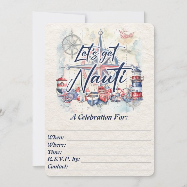Invitation Thème Nautique Pour Toutes Occasions Aquarelle (Devant)