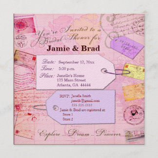 Invitation Thème nuptiale de douche de voyage dans le rose et