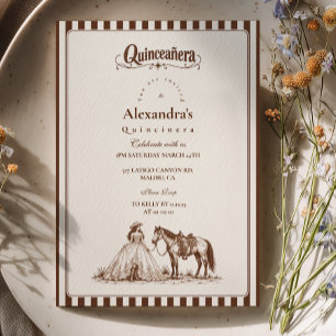 Invitation Thème occidental de Quinceañera à rayures rétro