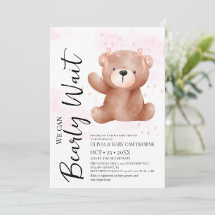 Invitation Thème Ourson Mignon Fête de Naissance Bébé Fille