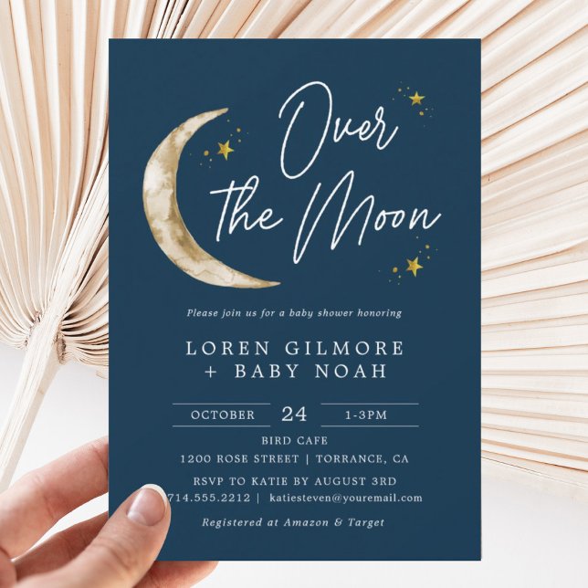 Invitation Thème Over The Moon Baby Shower Indigo (Créateur téléchargé)