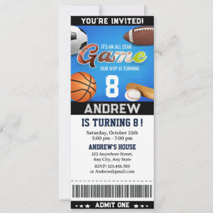 Invitation Thème personnel All Star Sports Billet Anniversair