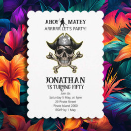 Invitation Thème pirate Fête Adulte Skull Cross Bones