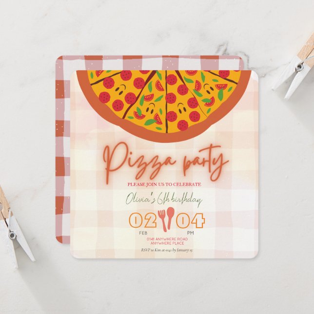 Invitation Thème pizza italienne chaque année anniversaire (Devant/Arrière en situation)