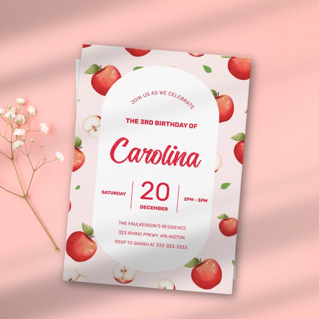 Invitation Thème pomme pour les 3 ans de ma fille (Créateur téléchargé)