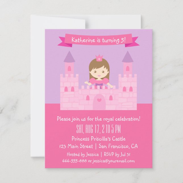 Invitation Thème Princesse de Conte de Fées, Fête d'anniversa (Devant)