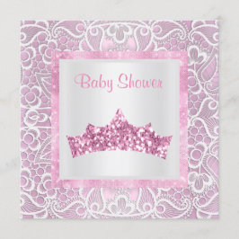 Invitation thème princesse rose baby shower dentelle tiara