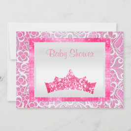 Invitation thème princesse rose baby shower dentelle tiara cl