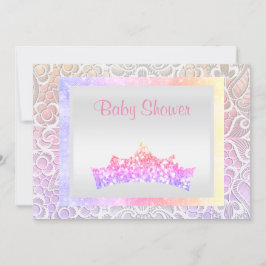 Invitation thème princesse rose baby shower dentelle tiara pa