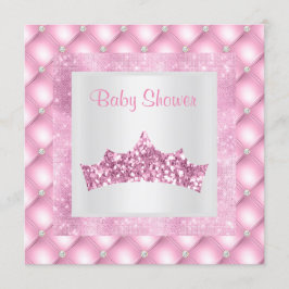 Invitation thème princesse rose baby shower diamants tiara