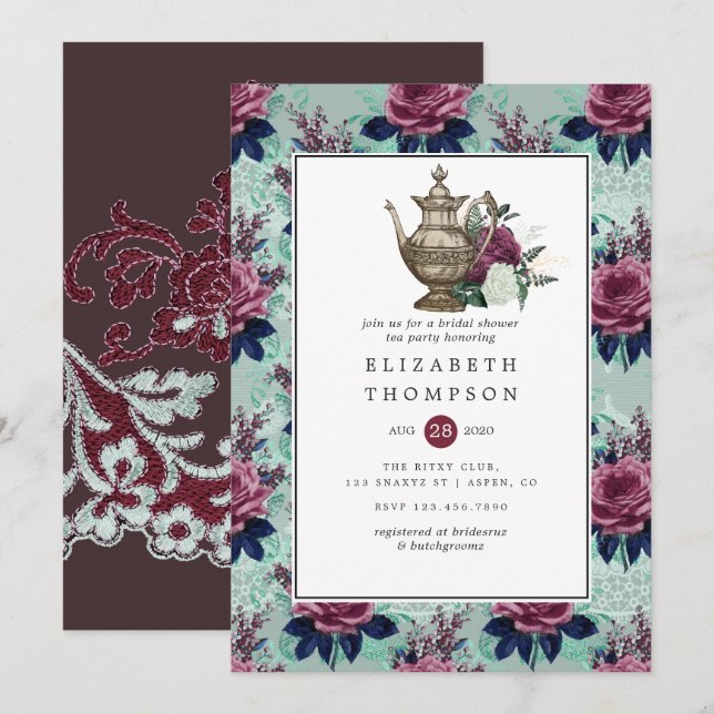 Invitation Thème rétro shabby-chic pour une garden-party de m (Devant / Derrière)