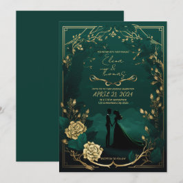Invitation Thème romantique dans le vert émeraude et détails 