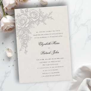 Invitation Thème Rose Timeless Ecru Mariage Formel Classique