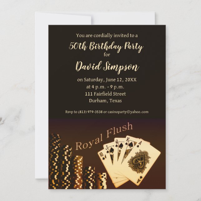 Invitation Thème Royal Flush Poker Anniversaire Fête Invitati (Devant)