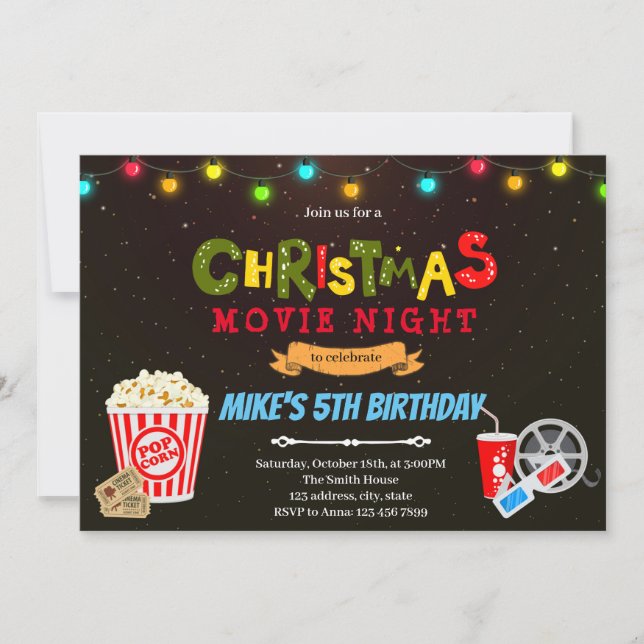 Invitation thème soirée cinéma de Noël (Devant)