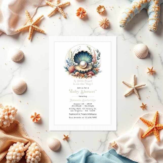 Invitation Thème sous la mer Elégant Baby shower Pearl (Under-the-Sea Theme Elegant Pearl Baby Shower Invitation)