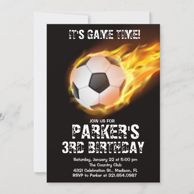 Invitation Thème Sport Jeu Feu Football Anniversaire (Devant)