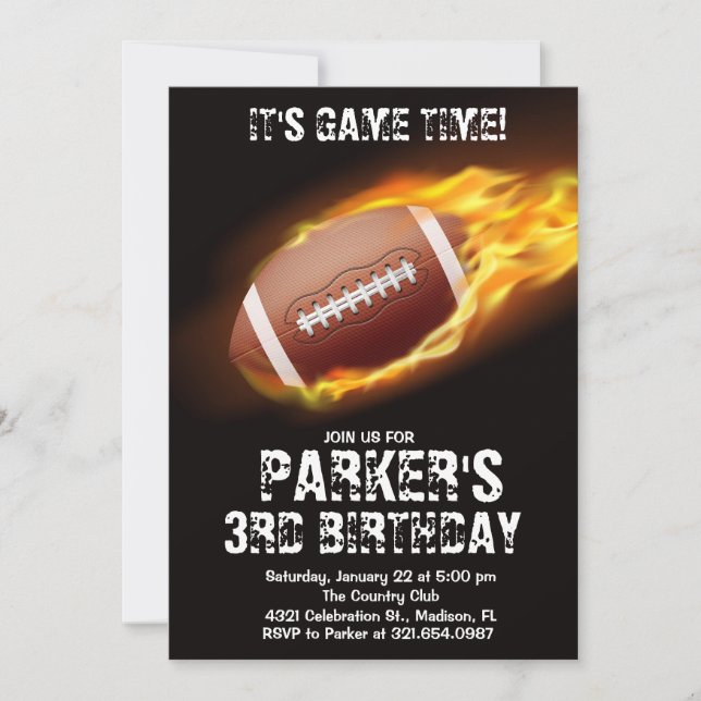 Invitation Thème Sport Jeu Feu Football Anniversaire (Devant)
