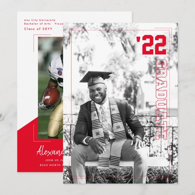 Invitation Thème Sport Varisity | 2 Fête de graduation photo (Devant / Derrière)