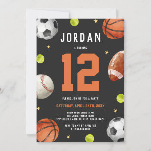 Invitation Thème Sportif Anniversaire Orange Gris