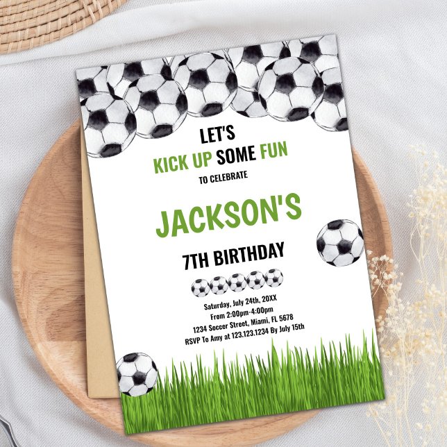 Invitation Thème sportif classique pour la fête des enfants (Green Ball Soccer Birthday Invitations)