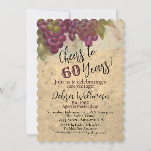 Invitation Thème Vin 60e Anniversaire Raisins Aquarelle Rusti