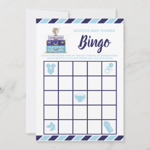 Invitation Thème Voyage Blue Baby shower Bingo Jeu